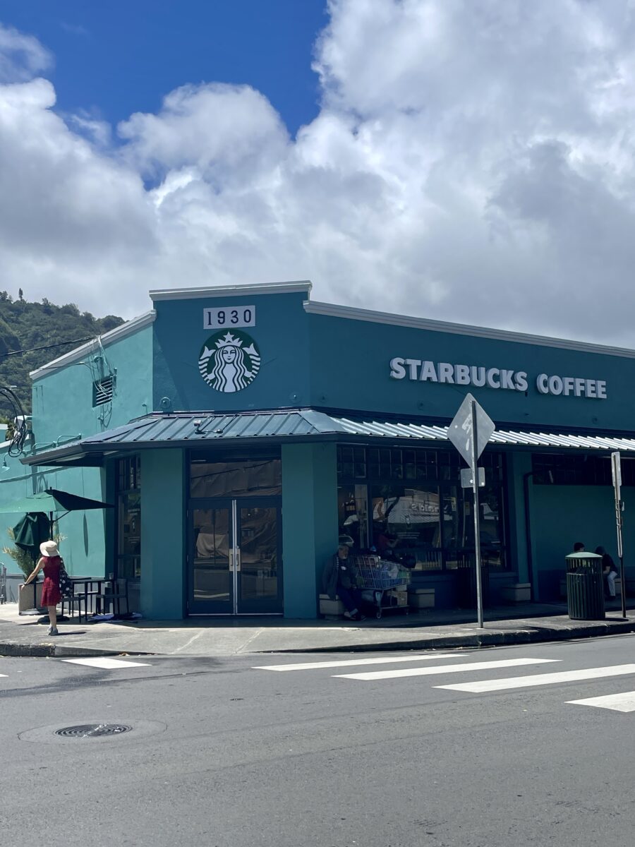 The image of the only green Starbucks in the world