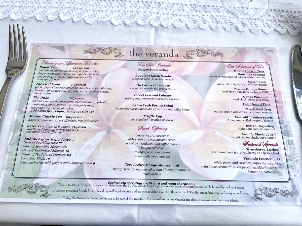 Menu set of The Veranda